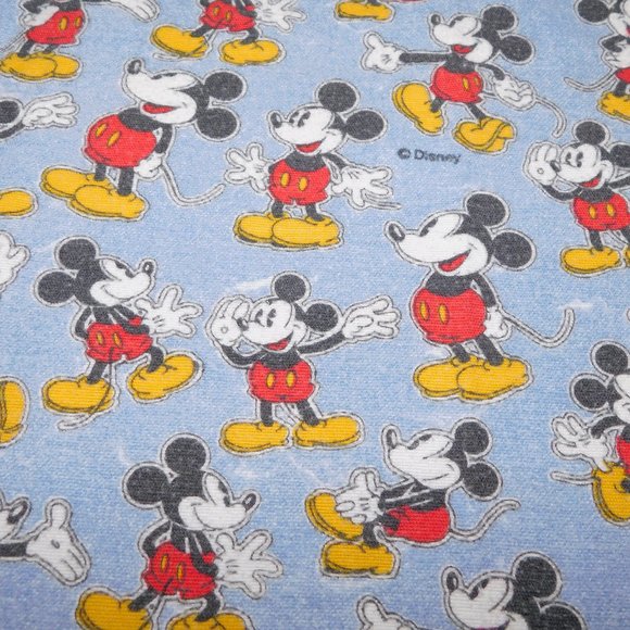 Vintage Disney Classic Blue Mickey Mouse Cotton Flannel Twin Flat Bed Sheet - Picture 1 of 5